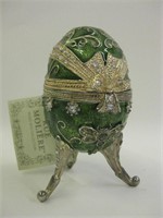 Rue Moliere Enameled Brass Egg Music Box 5" Tall