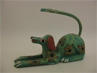 Carved Wood & Hand Painted Dog Figure - 4.5" Long