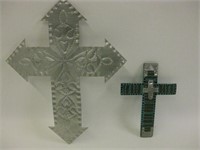1 Tin & 1 Wood Wall Hanging Crosses