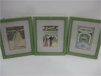Set Of Three 9" x 11" Framed Antique Prints