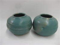 Pair Of Hand Thrown Stoneware Pots - Signed