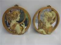 Pair Of 3-D Art Nouveau Style Framed Decor Mirrors