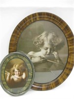 2 Antique Oval Frames w/ Prints