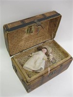 Antique Cardboard Doll Clothing Chest w/ Doll