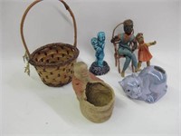 Vtg Japan & China Ceramics, Woven Figures, etc