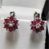 Rhodium Plated St.Silver Ruby(3ct) Earrings
