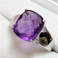 Rhodium Plated St.Silver Amethyst(6ct) Ring