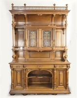 19th c. English Stained Glass & Walnut Sideboard