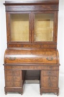 Rare 1860's Cylinder roll desk with bookcase