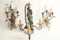 French Polychrome Chandelier & wall sconces