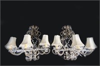 Pair of Crystal three light wall sconces