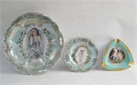Portrait  Art Nouveau Turquoise porcelain plates