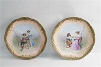 Pair of Antique French hand painted 13.5" chargers