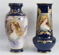 Royal Bonn Portrait Vases - Cobalt & Gilt - 2