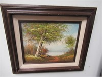 Artist Signed Hand Paint Picture/Wood Matted Frame