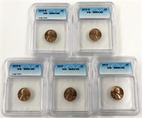Lot of Five MS-63 thru MS-65 1970 Lincoln Cents.