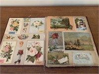 ANTIQUE ALBUM FULL OF GREETING CARDS ADVERTISING