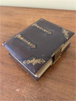 ANTIQUE LEATHER ALBUM FULL OF SMALL GREETING TYPE