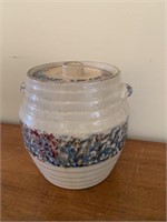 STONEWARE CROCK WITH LID AND HANDLES