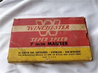 Winchester 7mm Mauser cartridges in box