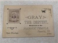 GRAY THE DENTIST CARD REMOVED TO MASONIC TEMPLE