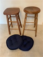 LOT OF 2 OLD WOOD STOOLS