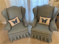 PAIR OF BLUE WINGBACK CHAIRS
