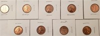 (9) 1955 Lincoln Wheat Cents, All BU