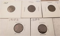 (5) Lincoln Wheat Cents
