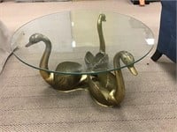 Brass Swan Glass Top Coffee Table