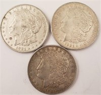 (3) 1921 Morgan Silver Dollars, Higher Grade **