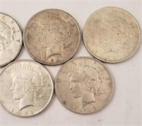 (5) 1922 Peace Silver Dollars**