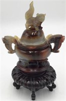 Carved Agate Chinese Censer with Stand.