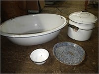 vintage enamel ware pots , kitchenware , etc