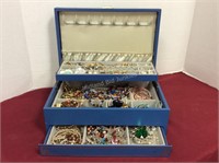Vintage Jewelry Box Filled with Costume Jewelry