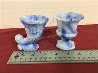 Small Vintage Blue Swirl Glass Vases