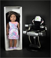 American Girl doll and unmarked salon chair