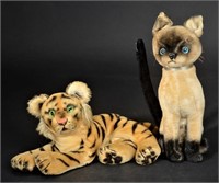 Vintage mohair tiger and Siamese cat