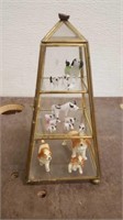 Glass display with Blown Glass Cows, Dogs &
