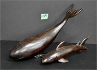 Pair of wood carved whales - info
