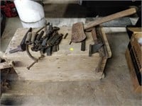 wooden crate and and primitive tools 27x12x13