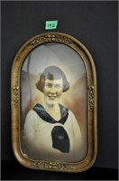 Vintage framed portrait, curved glass