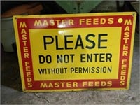 master feeds tin sign 13x20