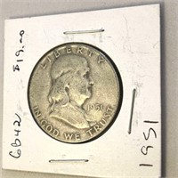 1951 SILVER Franklin Half Dollar in Case