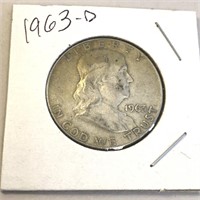 1963-D SILVER Franklin Half Dollar in Case