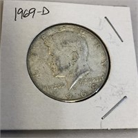 1969-D SILVER KENNEDY Half Dollar in Case