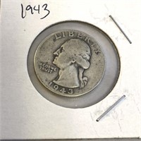1943 SILVER Washington Quarter IN CASE