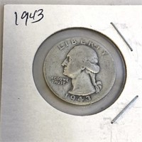 1943 SILVER Washington Quarter IN CASE