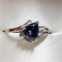 Certified 10K  Tanzanite(0.95ct) Diamond(0.05ct) R