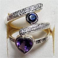 $160 Silver 2 Rings CZ Amethyst Ring